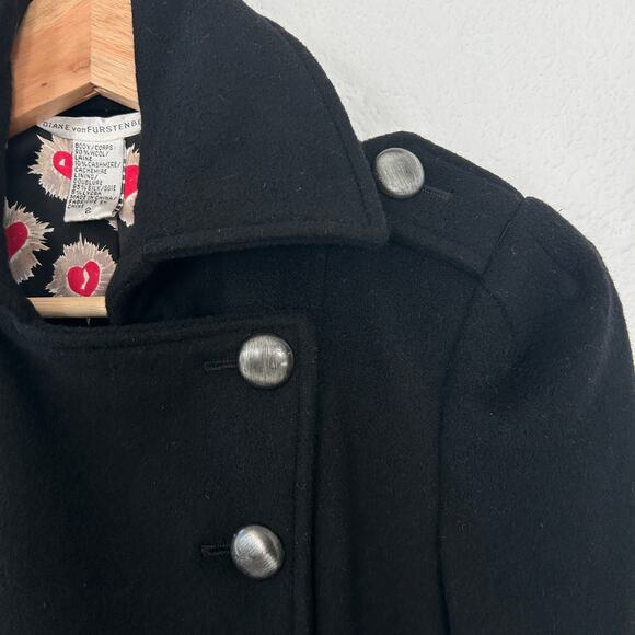 Diane von Furstenberg Womens Vintage Wool Cashmere Military Coat Sz. 2 Black - Picture 15 of 16